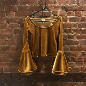 Torn By Ronny Kobo Velvet Bell Sleeve Top